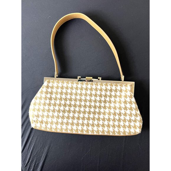 Jones New York Houndstooth Clutch Preppy Classic Core Handbag Tan Leather Strap - Picture 10 of 10